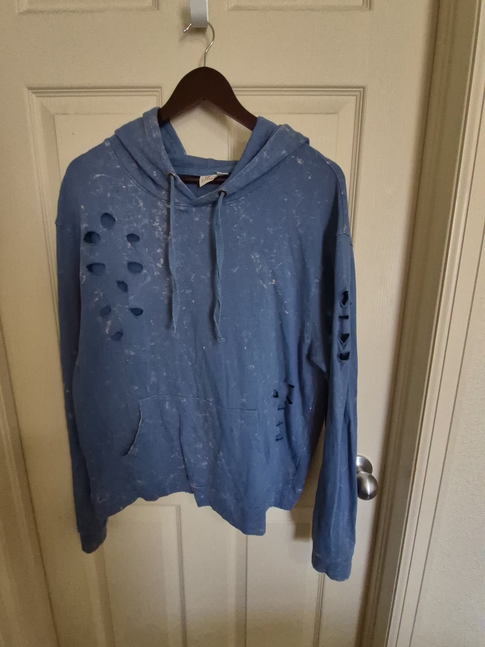 Size L I JOAH Distressed Blue Hooded Sweater